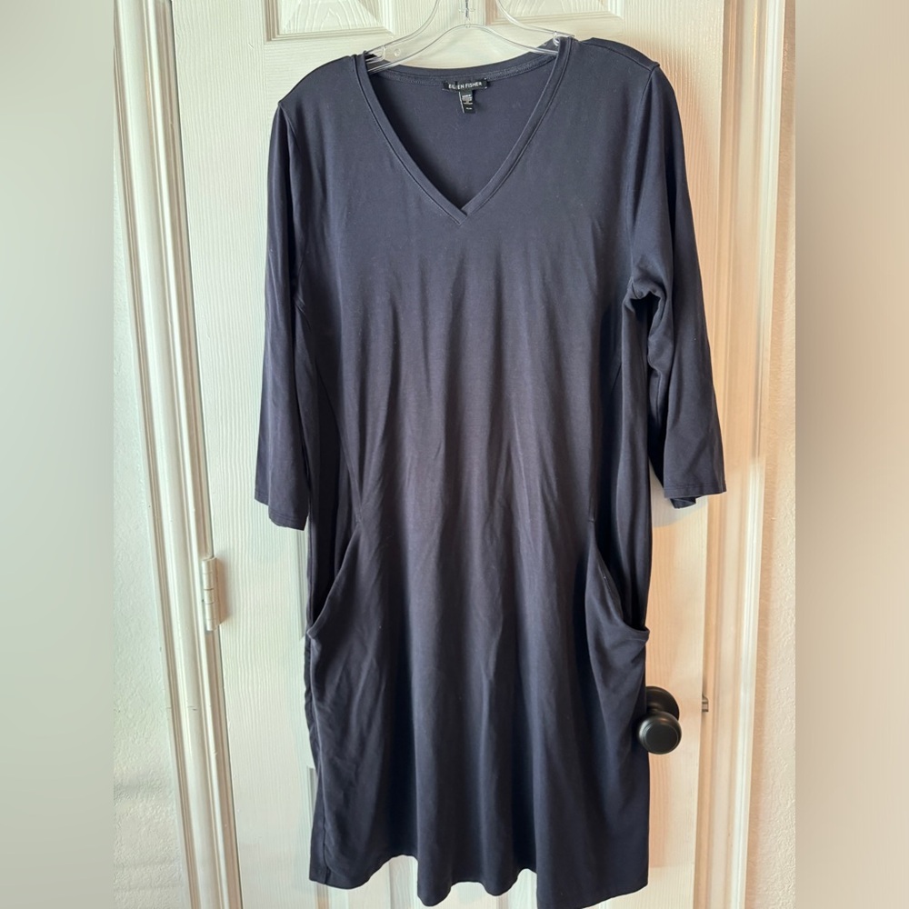 EILEEN FISHER WOMAN Navy Viscose Spandex Knit Dress Size M
